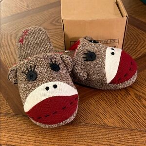 Nick & Nora Brown Red Sock Monkey Slippers